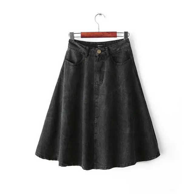 a line denim skirt knee length