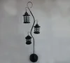Metal hanging lantern stand with 3 lanterns