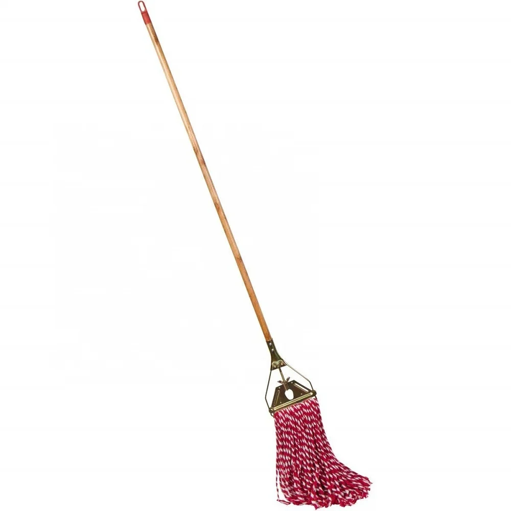 String Mop With Wooden Handle And Brass Metal Frame Microfibre Cleaning