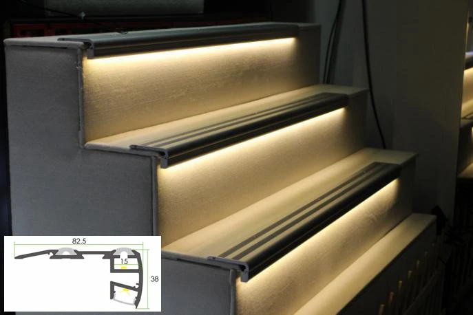 Grooved Stair Nosing Edge Led Aluminum Profiles For Walking Area