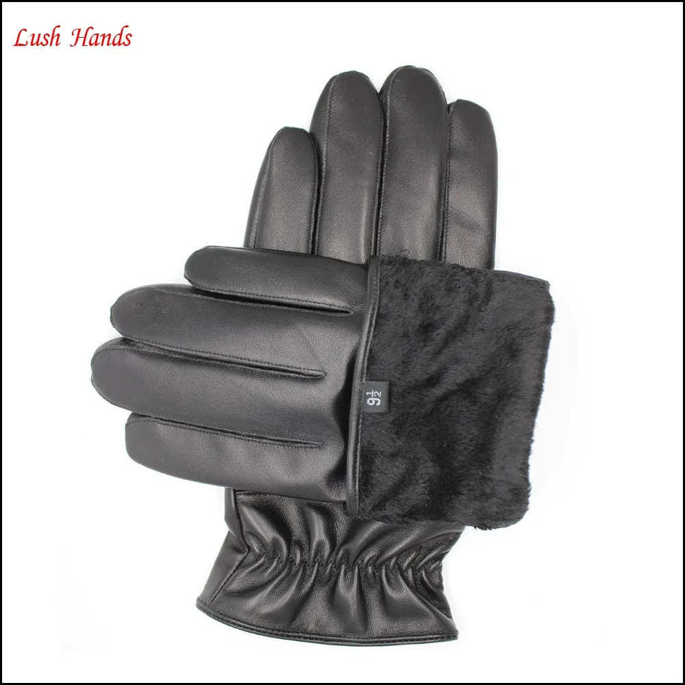 mans and boys black leather Add elastic quilting hand back muscle gloves