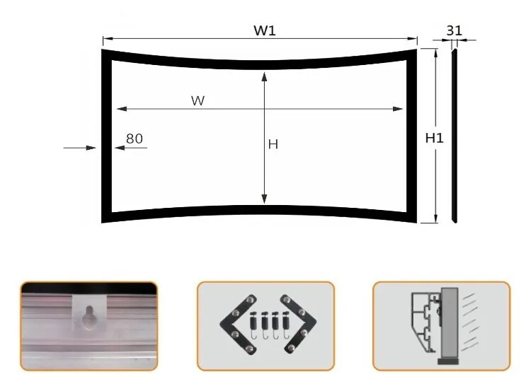 Contemporary Projection Screen Oem Fixed Frame Curved Projector Screen
