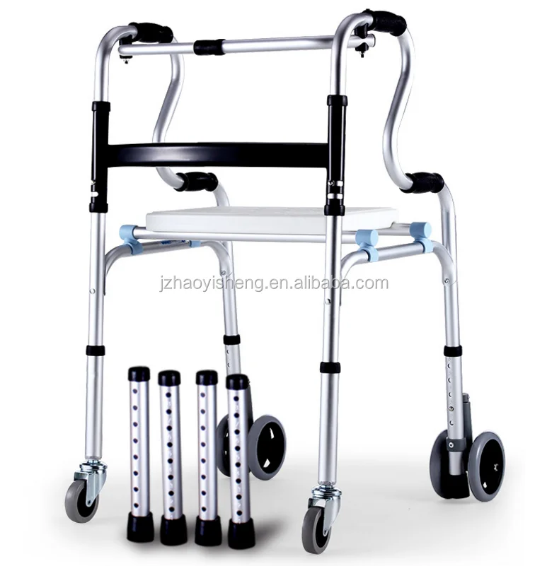 High Grade Aluminum Folding Adult 4 Wheels 4 Legs Walker With Seat