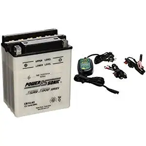 Power-Sonic CB14-A2 Conventional Powersport Battery and Battery Tender 022-0150-DL-WH 800 Battery Charger Bundle