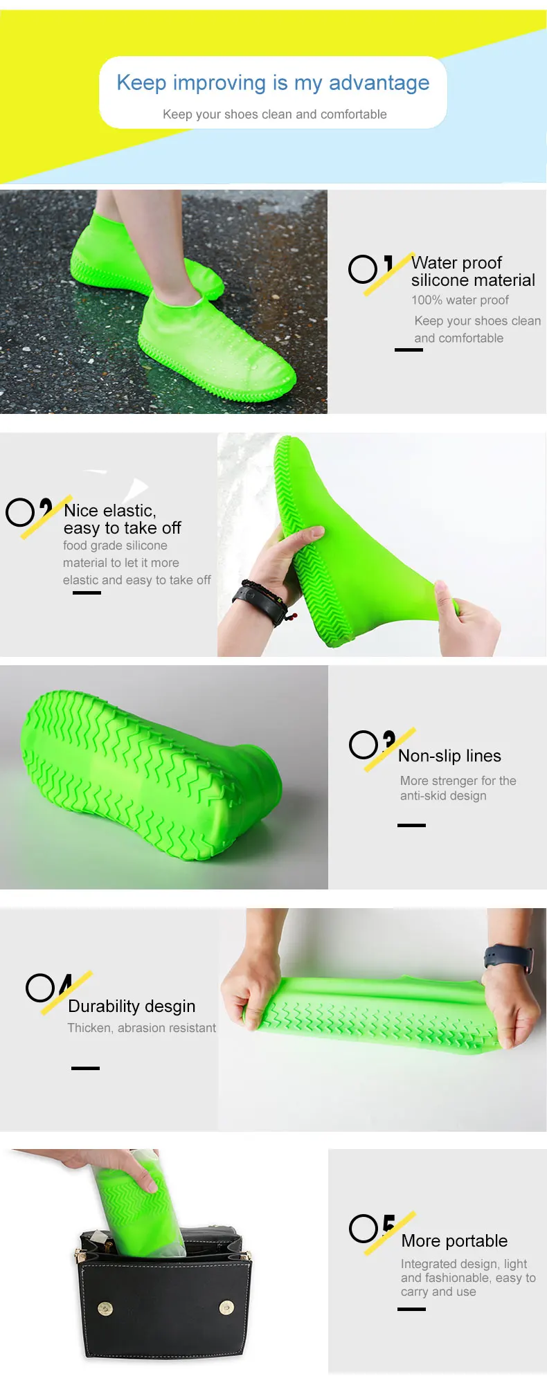 Wholesale Custom Reusable Washable Snow Rain Boots Anti Slip Waterproof Rubber Shoe Covers