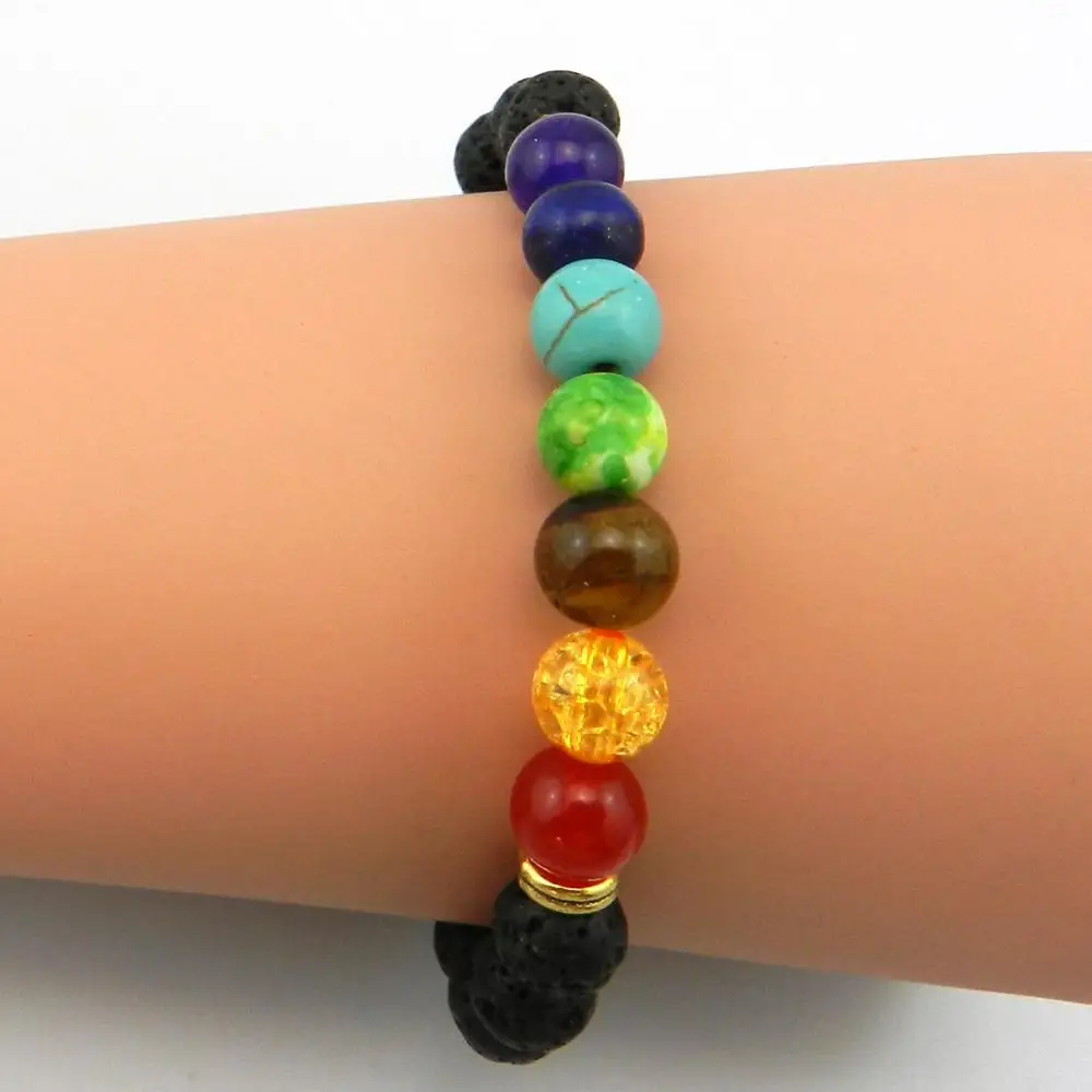 TOOGOO 7 Chakra Healing Bracelet Nero Lava Beads Reiki Buddha Prayer Stone Bracciale per uomo e donna 