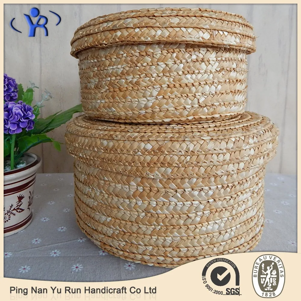 Natural Wheat Straw Storage Basket With Lid Buy Wheat Straw Lid