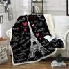 Free Sample Paris Tower Throw Blanket Romantic Letters Heart Plush Sofa Plaid Sherpa Fleece Blanket On The Bed