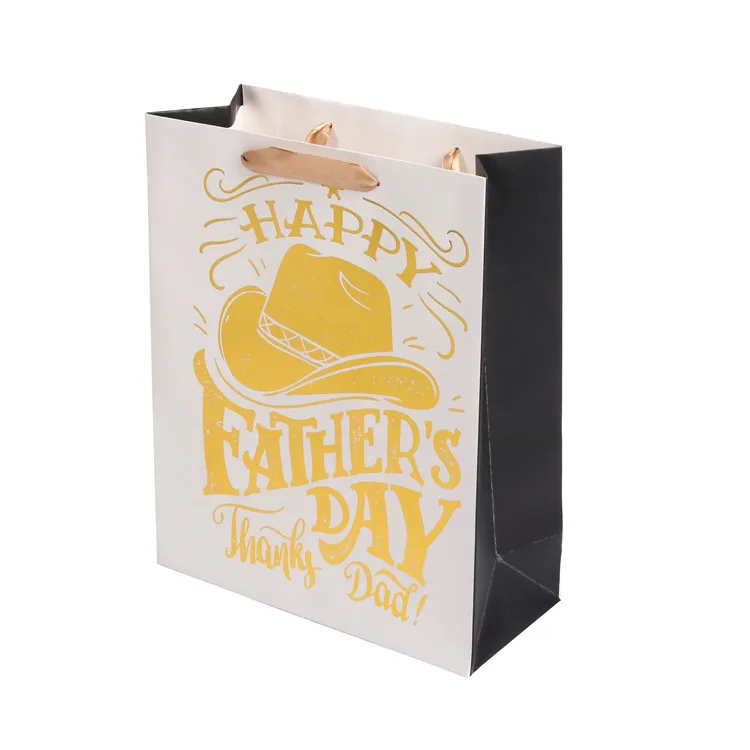 High Quality Fancy Custom Logo Printed Foldable Father's Day Gift Kraft Paper Bags With Wide Bottom
