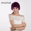 furry women 56cm circle purple color hand woven rex rabbit fur hat with elastic inside