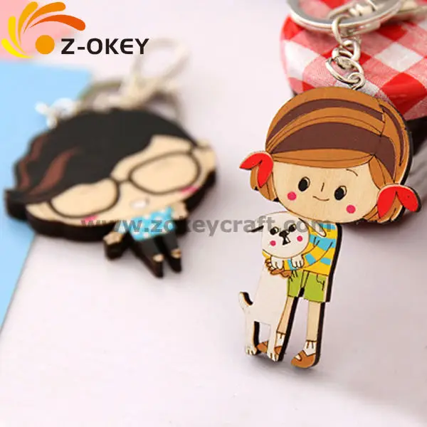 ZWP1279 Cute girl shape laser cut promotional gift wood key chain