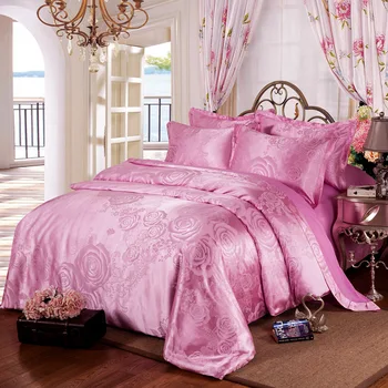 European Style Embroidered Cotton Pink Bedding Set Luxury Wedding