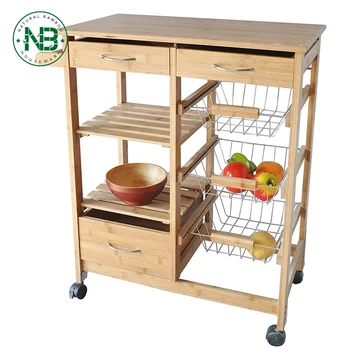 Bamboo Wood Kitchen Cart With Baskets Drawer And 6 Slot Wine Bottle Holder Basket Bamboo Wood Kitchen Cart With Baskets Drawer And 6 Slot Wine Bottle Holder Basket