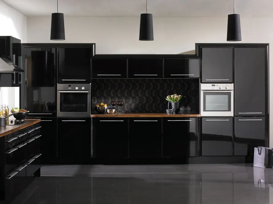 Guangzhou furniture market Black color high gloss kitchen cabinet