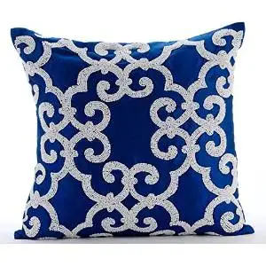 Buy Designer Blue Pillow Shams Beaded Peacock Pillow Sham 24 X24