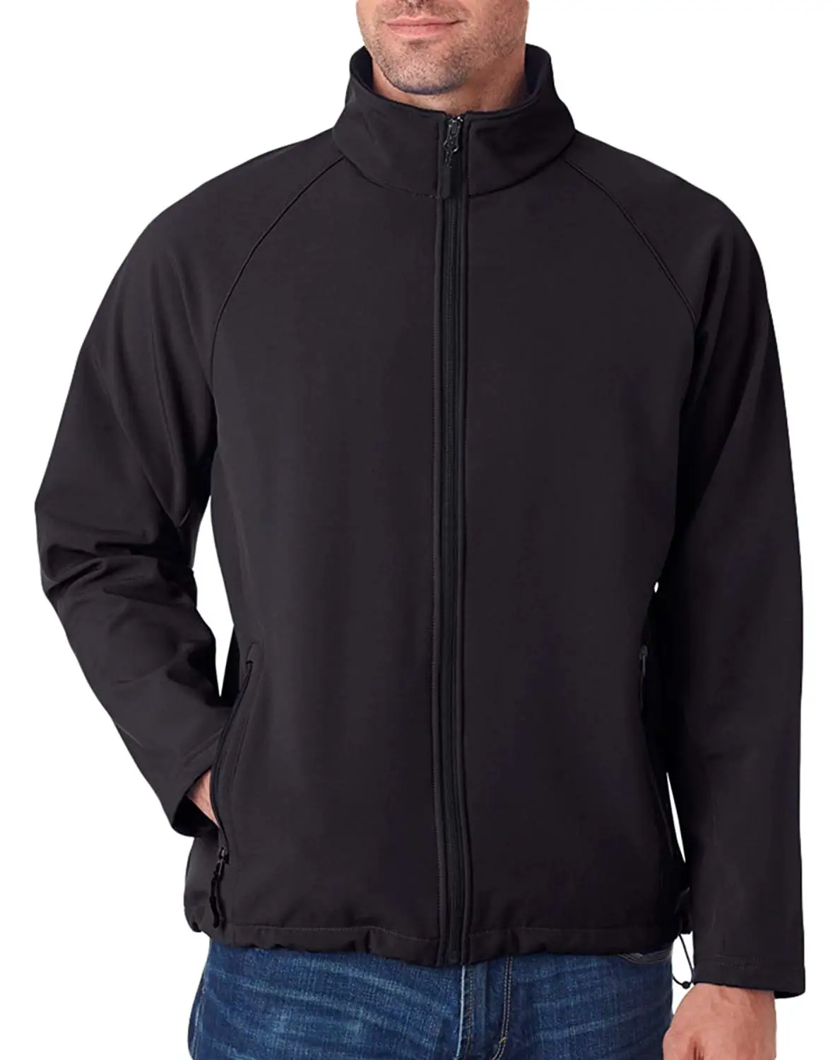 UltraClub Men's Wind Resistant Soft Shell Zipper Jacket, XXX Large, Black