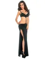 Long Black Open Bra Halter Strapless Maxi Dress Sexy High Split Dress Erotic Satin Slip Nightdress