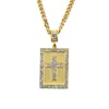 New Design Alloy Gold Plated Square Cross Iced Out Bling Diamond Mens Pendant Necklace