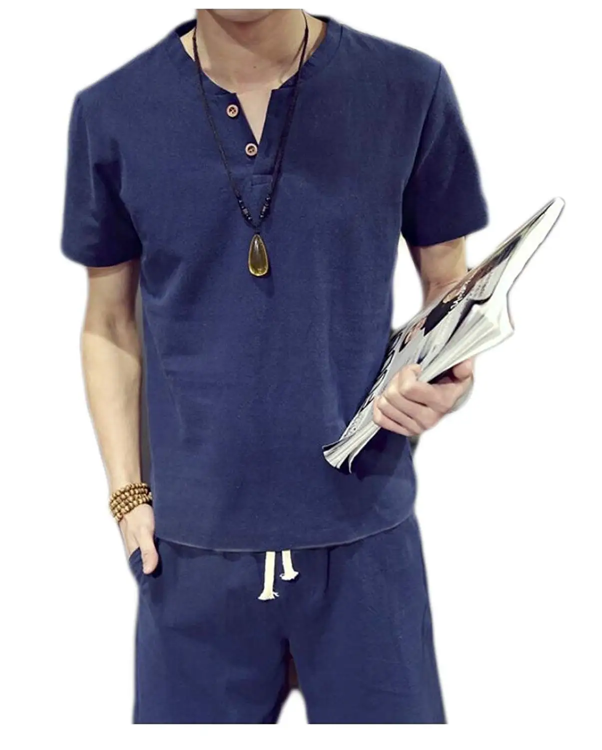 Toaimy Spring Winter Stand Collar Fashion Casual Short Sleeve Spell Color Slim Top for Men