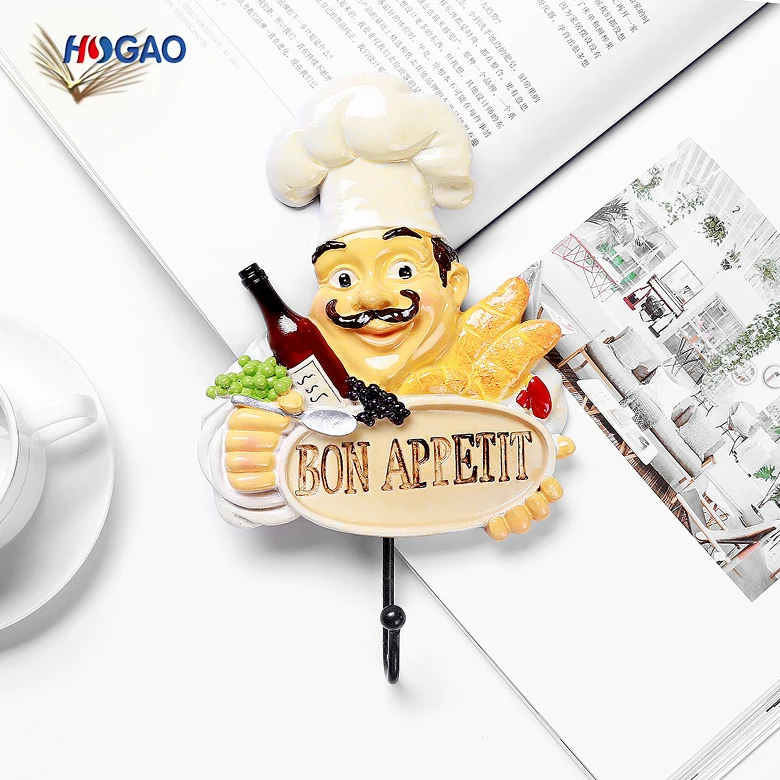 Handmade wholesale resin hook chef kitchen hanging ornaments handbag wall hanging kitchen hook
