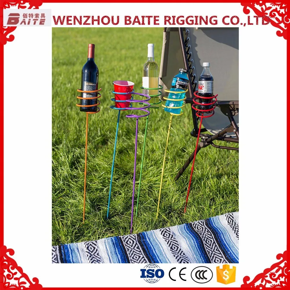 OEM Outdoor Colorful Steel Drink Holder Stakes Multi-functional Wine Glass Cup Holder