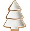 christmas tree shape plate white ceramic plate with wooden tray for decoration