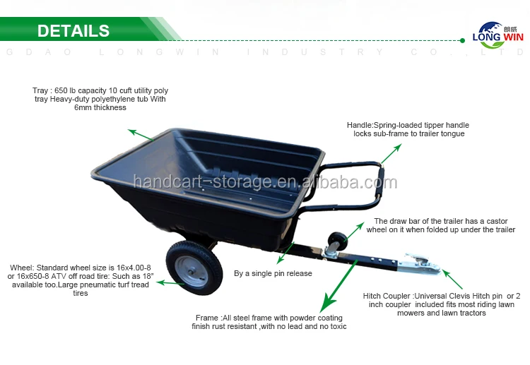 De Servicio Pesado De Jardín De Plástico Granja Atv Remolque Volquete