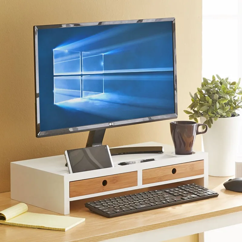 Bamboo Monitor Riser Large Size Laptop Tv Printer Desktop Stand