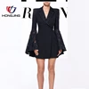 women' wear jacket wholesale lapel point two breastale button lace flare sleeved black top lined jacketson wedding banque dress
