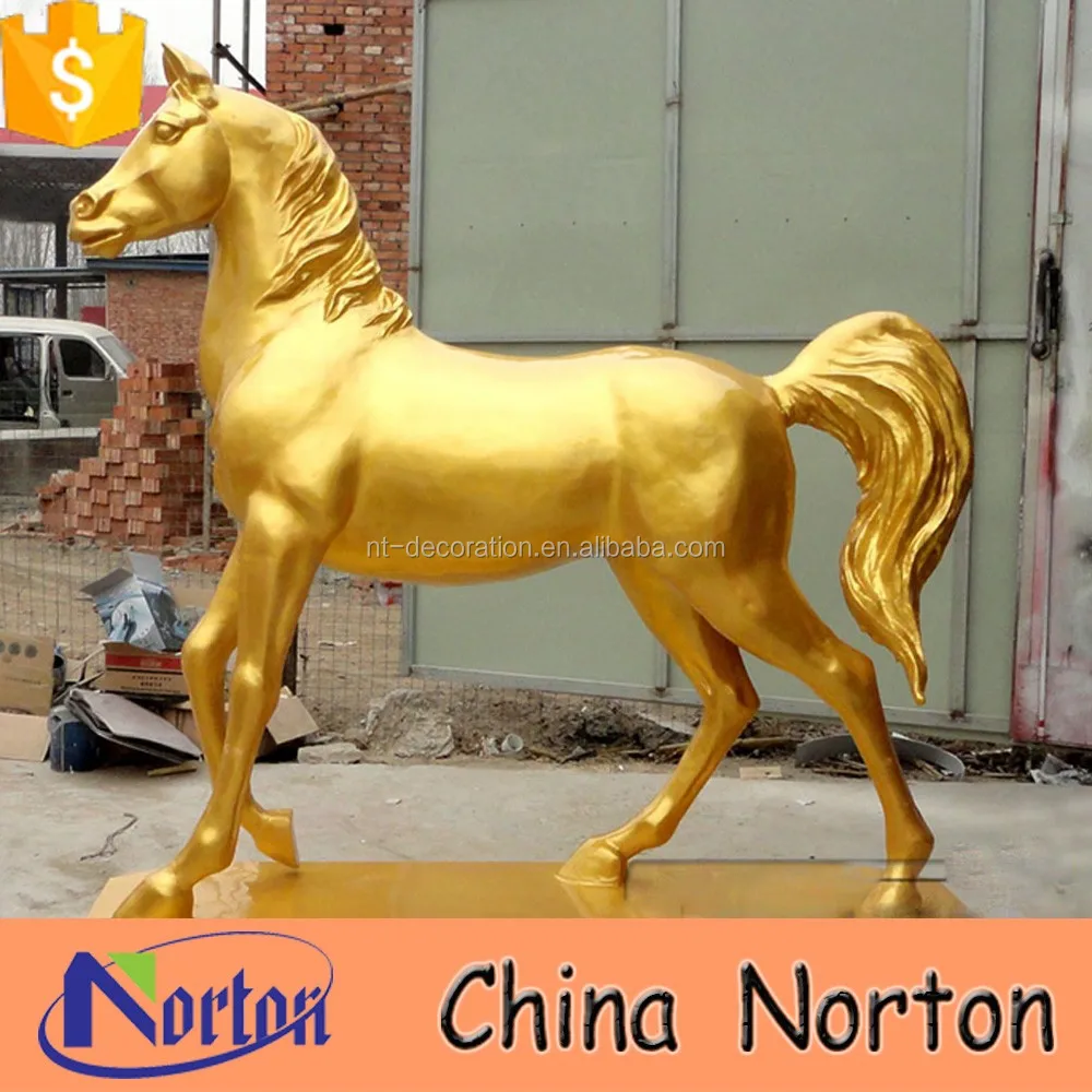 Western Golden Garden Life Size Resin Fiberglass Horse Statue Sculpture