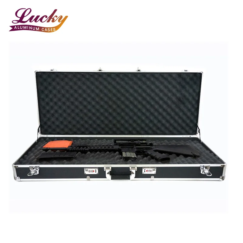 Black Deluxe Aluminum Locking Gun Carrying Case Rifle Lock Gun Storage