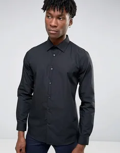 Custom Elastane Cotton Pre-Shrink Long Sleeve Men's Slim Fit Design Fashion Black Office Wear Uniform Workwear Dress Shirts Custom Elastane Cotton Pre-Shrink Long Sleeve Men's Slim Fit Design Fashion Black Office Wear Uniform Workwear Dress Shirts