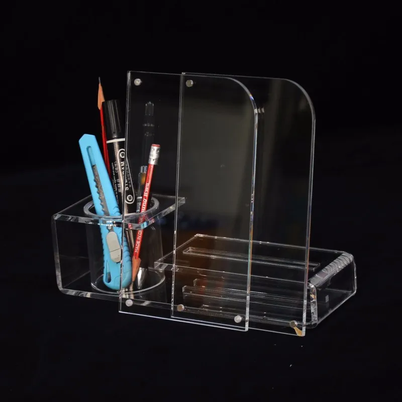 Clear Acrylic Pencil Pen Holder With Photo Frame Good For Office