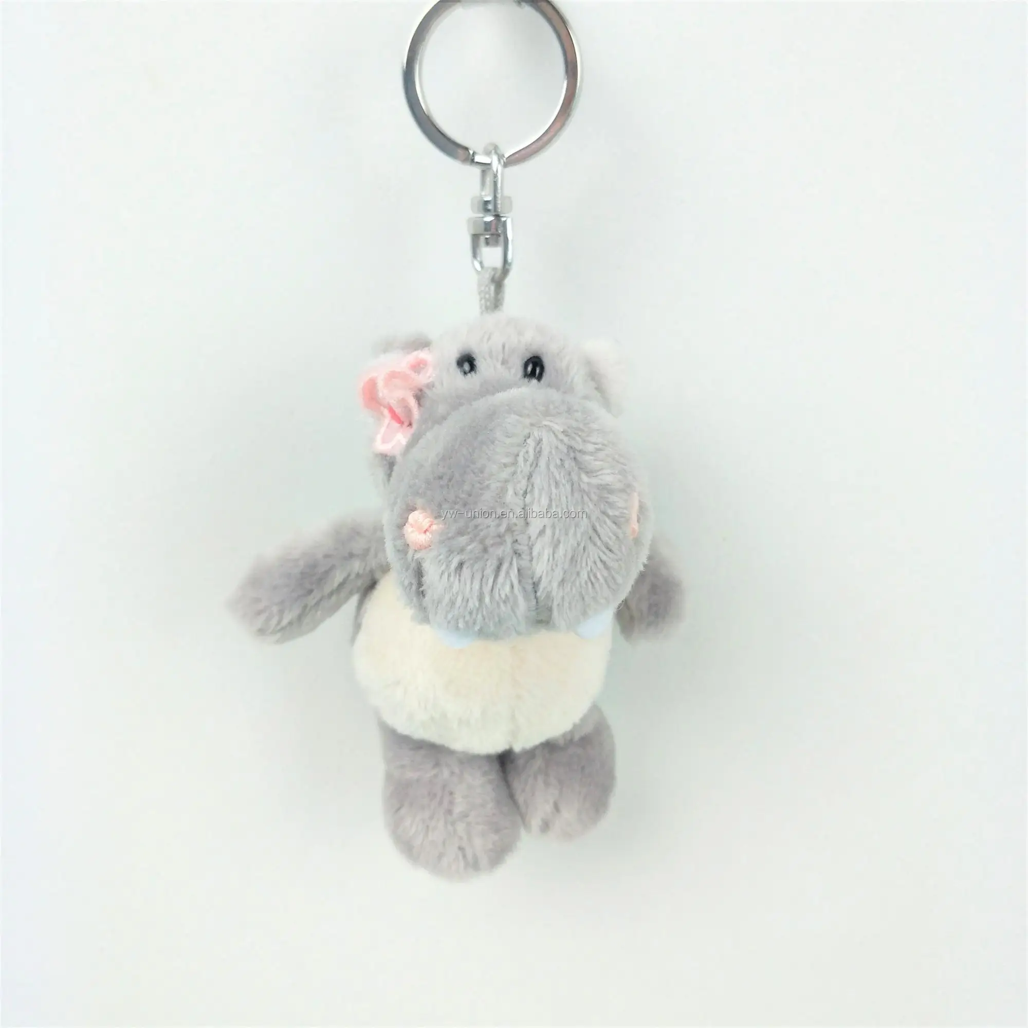 Plush Hippo Keychain With Pink Flower/stuffed Pink Hippo Keychain/cheap