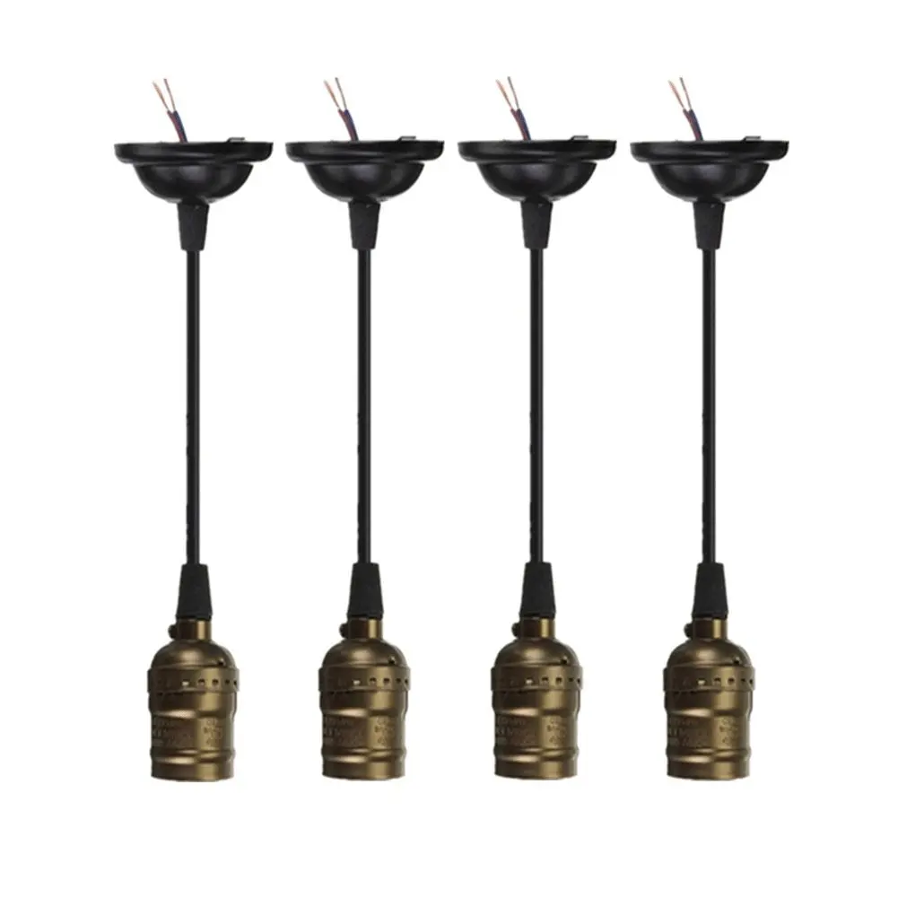 Biowow 4 Pack E27 Socket Lamp Base Holders Vintage Screw Bulbs Base With Wire 110-220V Copper-colored