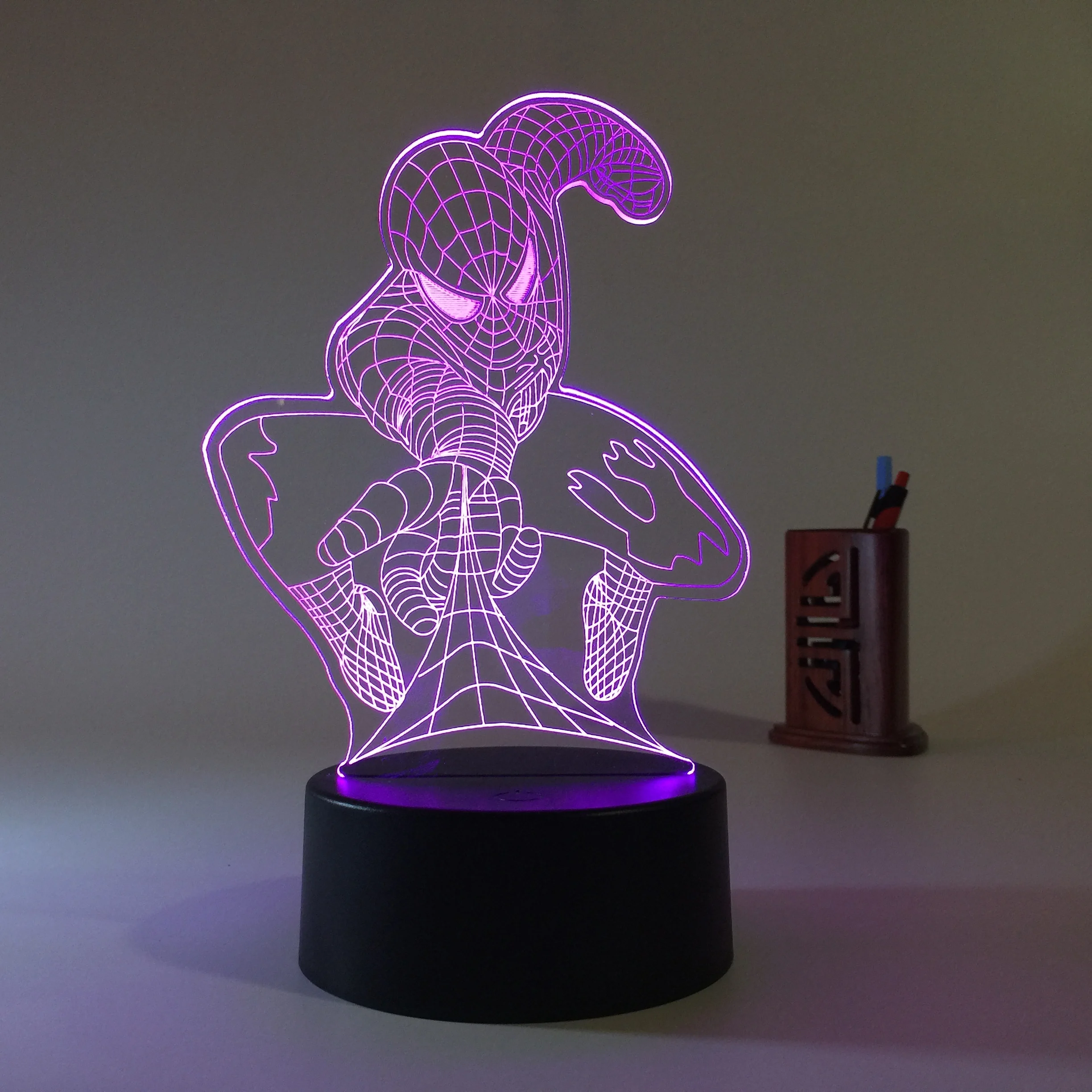 7 Color Visual Environment Optical Illusion USB Bedroom Table 3D Spider-Man Transparency Acrylic Visual Lamp Led Night Light