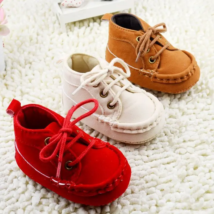 Baby Girls Boys First Walkers Shoes Brown and Red and Beige Color Soft Bottom Toddler Boots