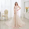 Latest Strapless Sweetheart Neck Pearls Pink Lace Fishtail Mermaid Tail Wedding Dress Bridal Gown