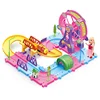 Creative ABS Plastic Electric Building Blocks Mini Railway Track Train Pink Slot Toy With Ferris Wheel And LED Light Kid Toys