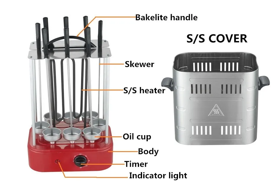 Forme Carrée 8 Brochettes Électrique Vertical Barbecue Autorotation