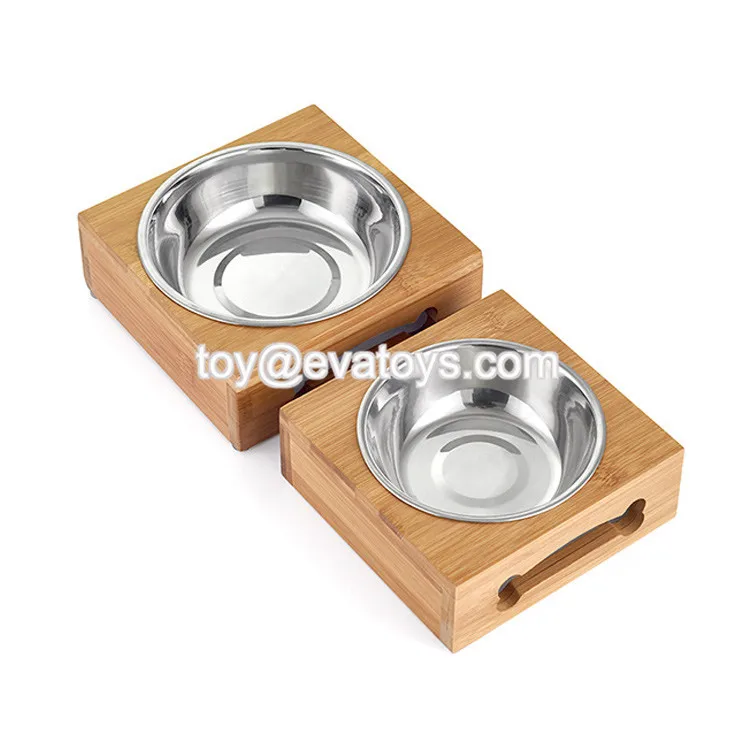 Wholesale Cheap Wooden Bamboo Elevated Dog Feeder With Stainless