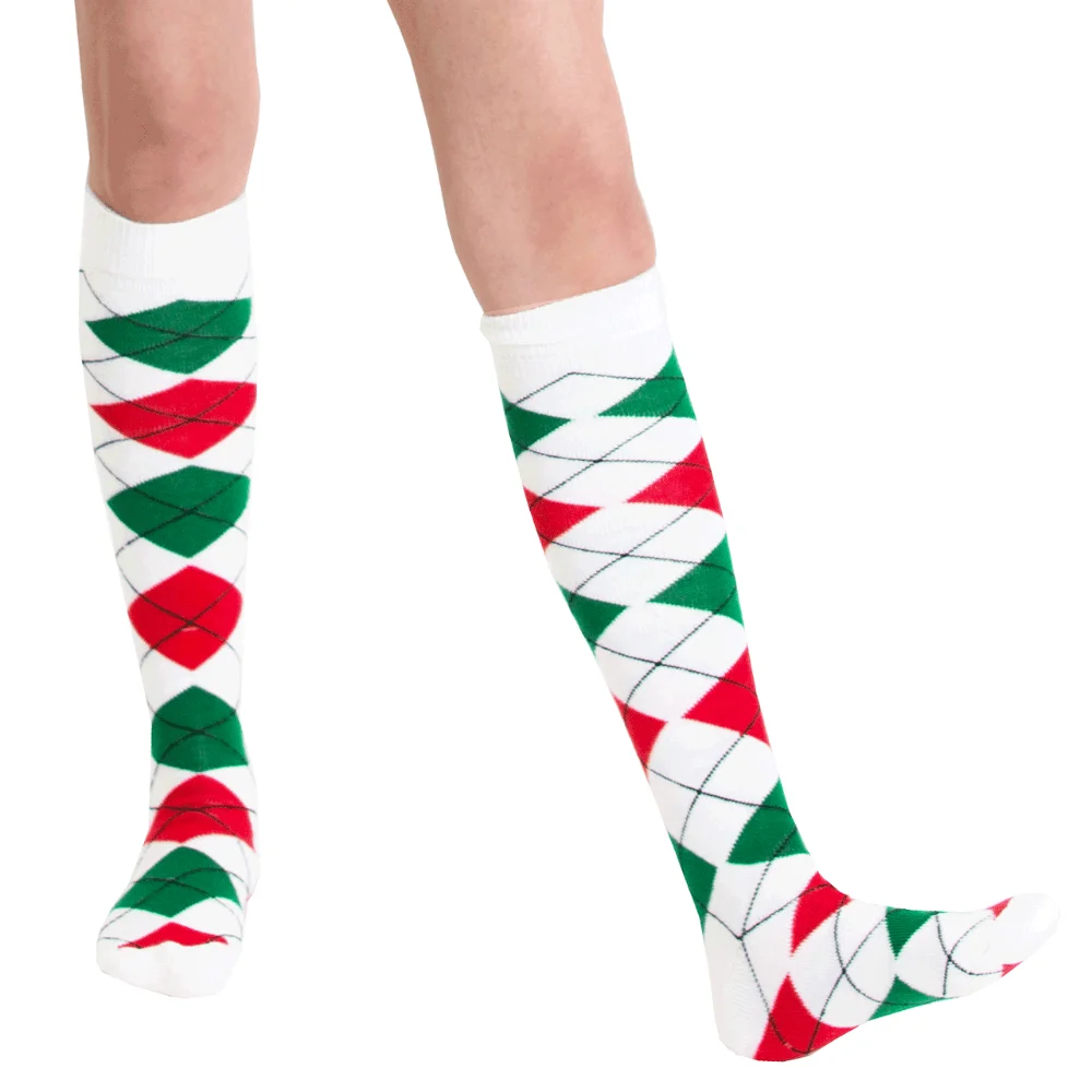 christmas argyle knee high socks