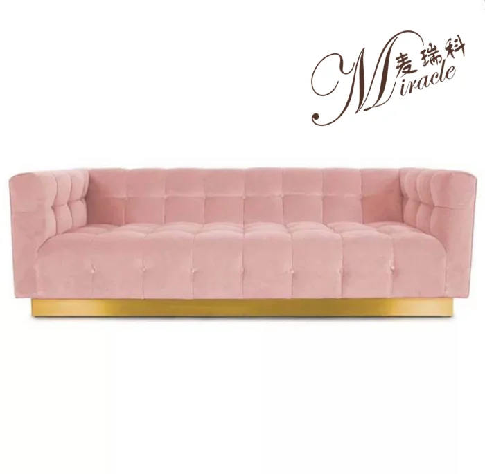 Luxury Gold Stainless Steel Base Pink Velvet Tufted Sofa Buy