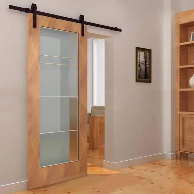 Interior wood partition design glass insert wooden barn door
