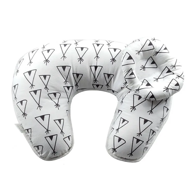 High quality 100% cotton U-shaped baby feeding pillow with small baby heading pillow