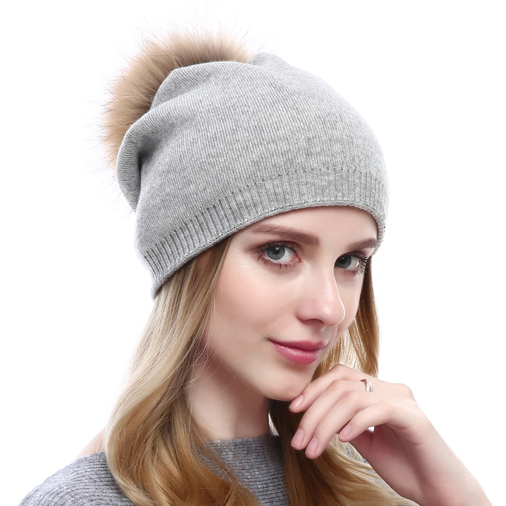 womens hat with fur pom pom