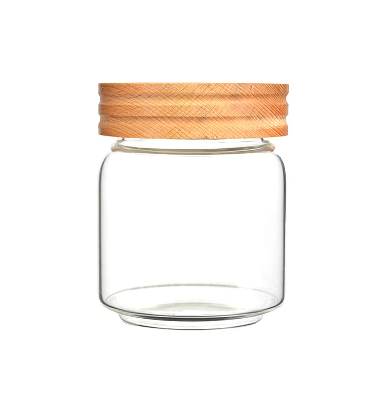 hot sale glass storage jar with beech lid,glass storage jar with lid,glass storage jar wooden lid