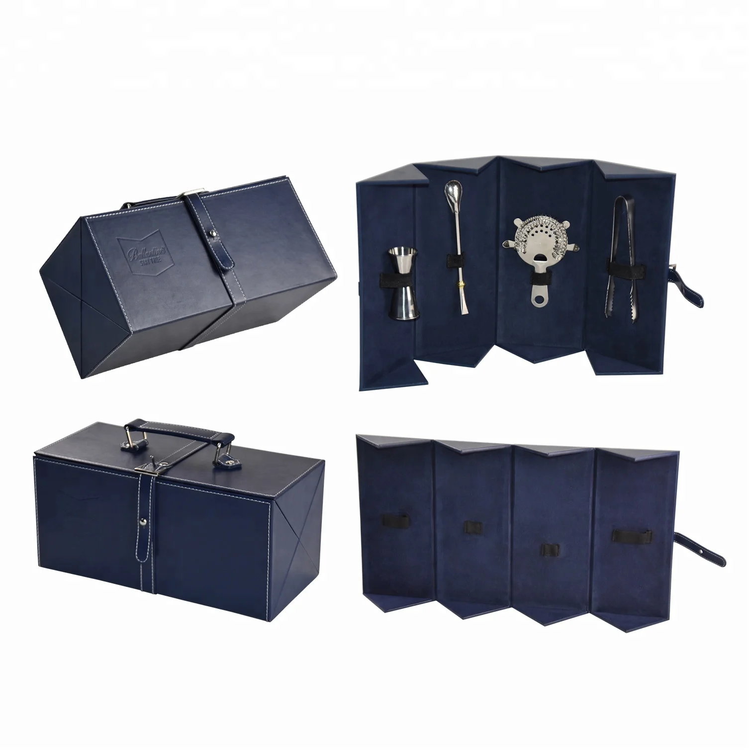 Factory handmade black faux leather functional wine set
