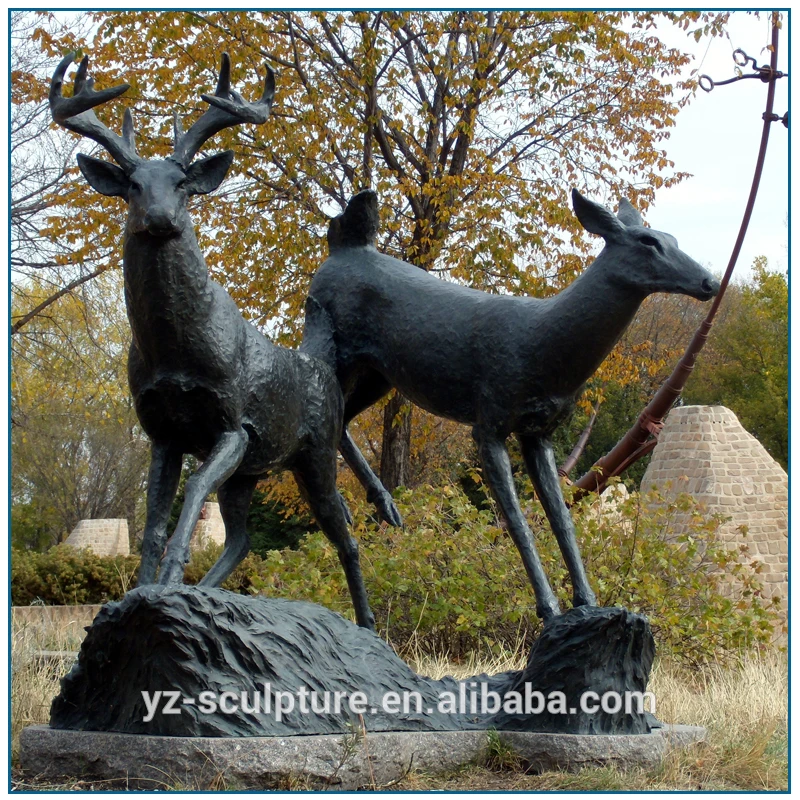 Outdoor Garden Life Size Brass Doe And Fawn Statues Bronze Deer ...