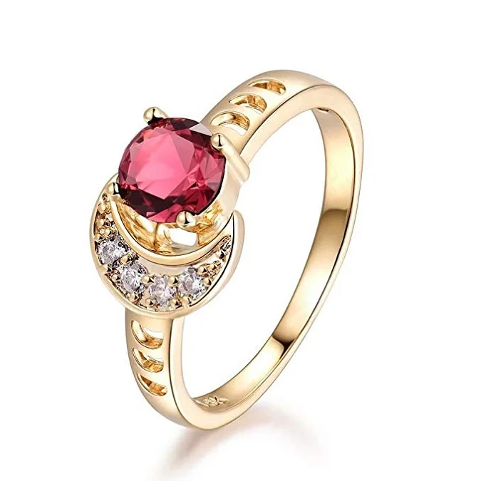 
Womens Perfect Crescent Moon Red Garnet Crystal Gemstone Retro Gold Filled Rings 